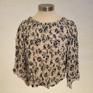 Boho y2k Abercrombie Fitch Floral Bell Sleeve Blouse Medium Off White Black